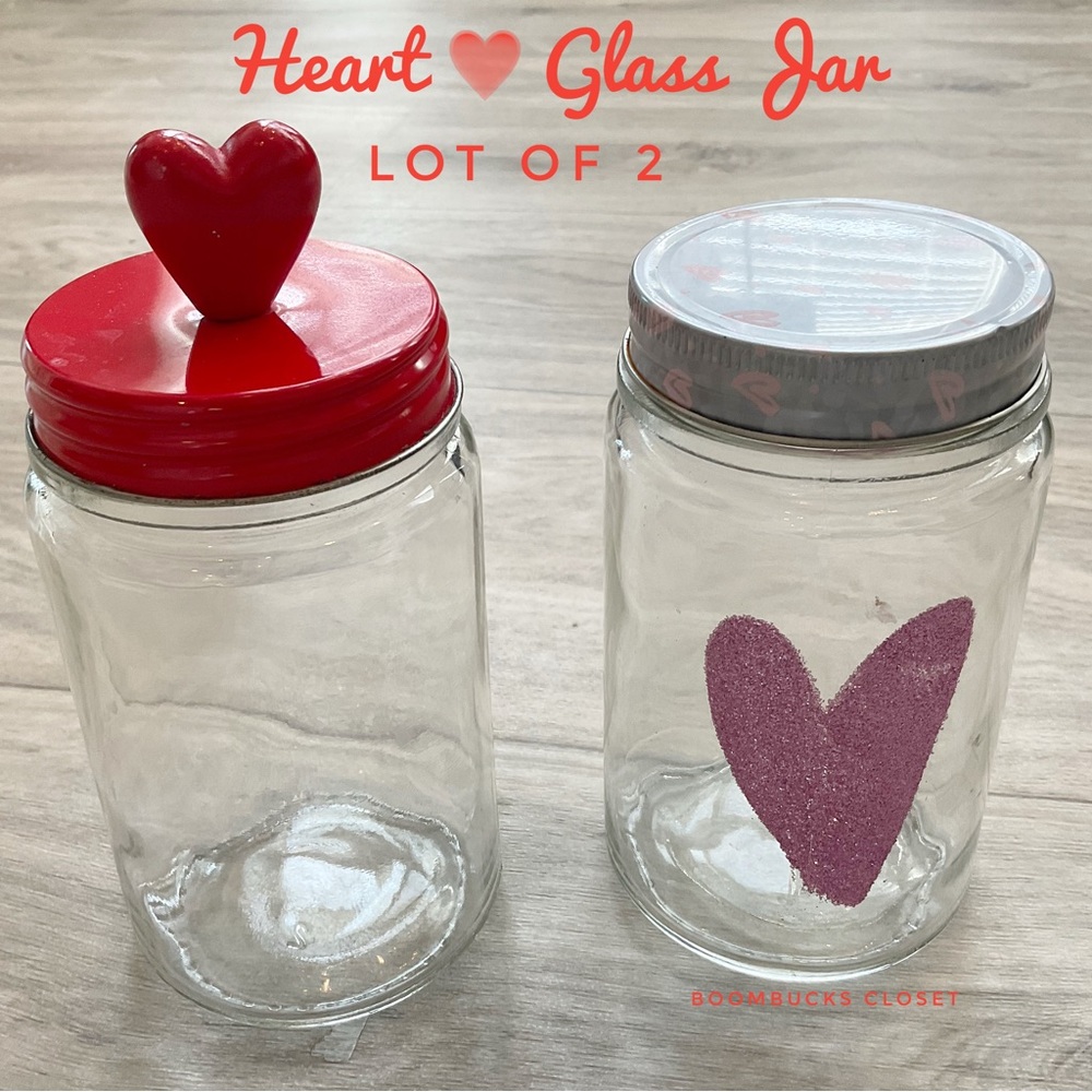Motivational Jar. Heart Glass Jar Pink & Red 6.25 to 7” tall. Lot of 2 Love Jar